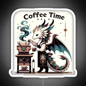 Whimsical Brewmaster Dragon Coffee Time RGB Neon Sign