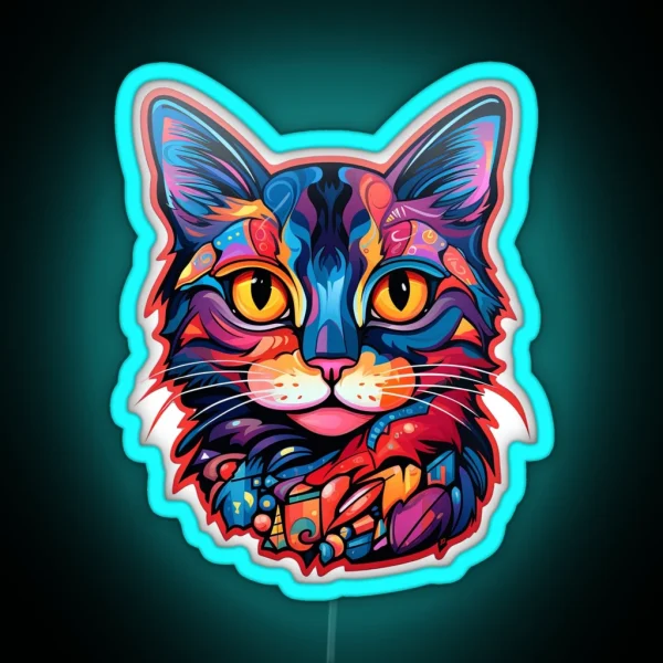 Whimsical Cat Bursting With Colour And Charm RGB Neon Sign