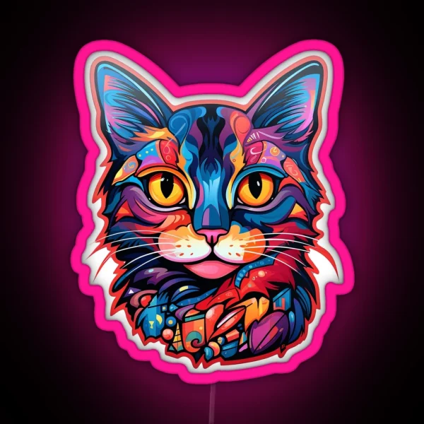 Whimsical Cat Bursting With Colour And Charm RGB Neon Sign