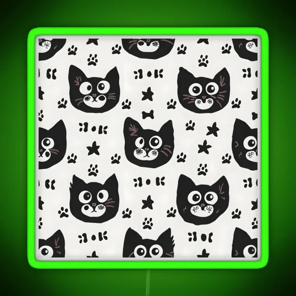 Whimsical Cat Doodles Playful Pattern RGB Neon Sign