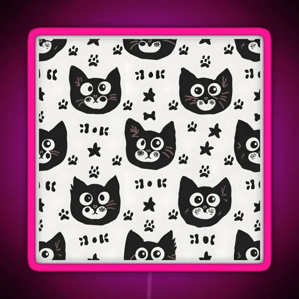 Whimsical Cat Doodles Playful Pattern RGB Neon Sign