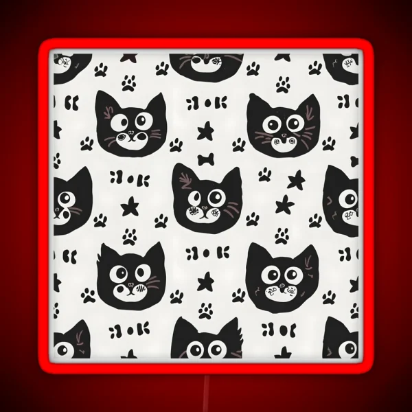 Whimsical Cat Doodles Playful Pattern RGB Neon Sign