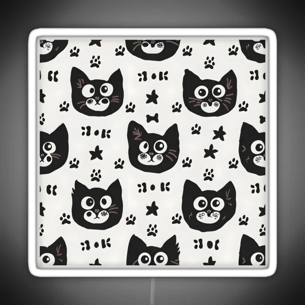 Whimsical Cat Doodles Playful Pattern RGB Neon Sign