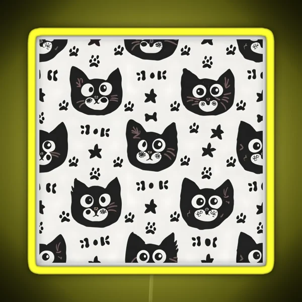 Whimsical Cat Doodles Playful Pattern RGB Neon Sign