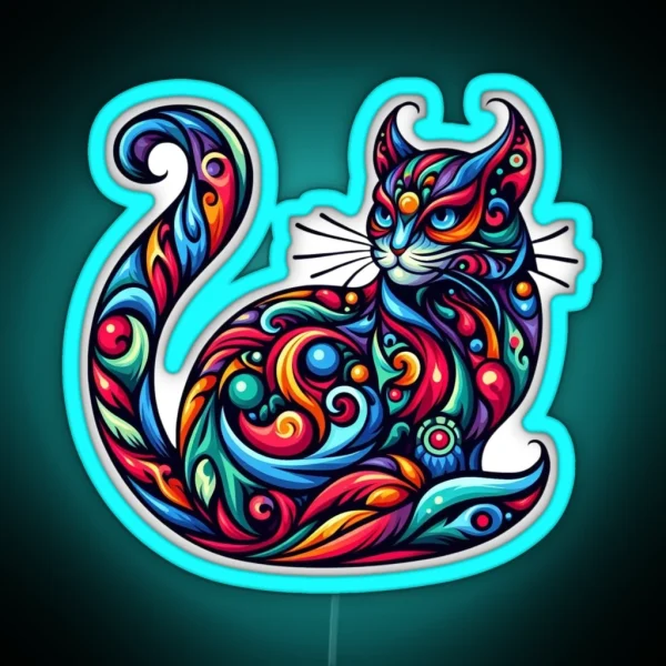 Whimsical Feline A Symphony Of Colors RGB Neon Sign