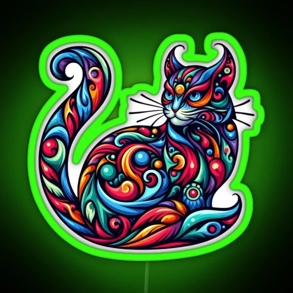 Whimsical Feline A Symphony Of Colors RGB Neon Sign