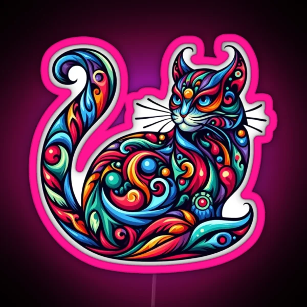 Whimsical Feline A Symphony Of Colors RGB Neon Sign