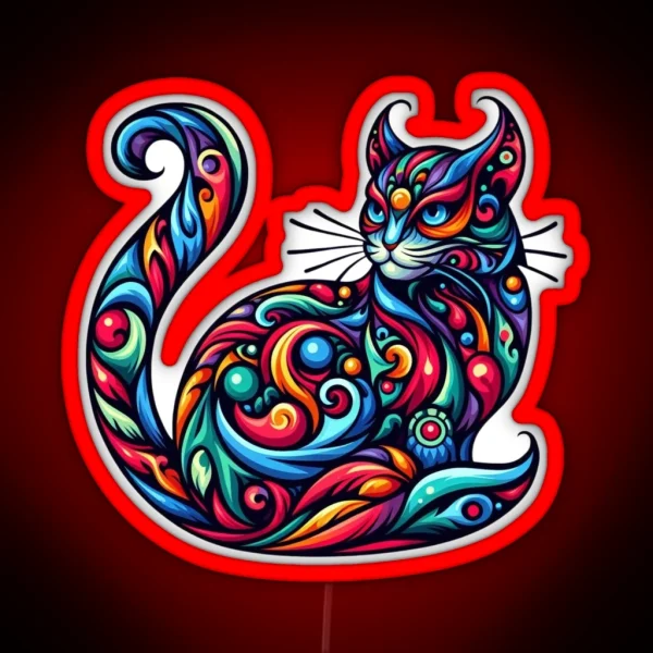 Whimsical Feline A Symphony Of Colors RGB Neon Sign