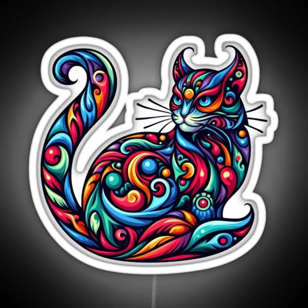 Whimsical Feline A Symphony Of Colors RGB Neon Sign