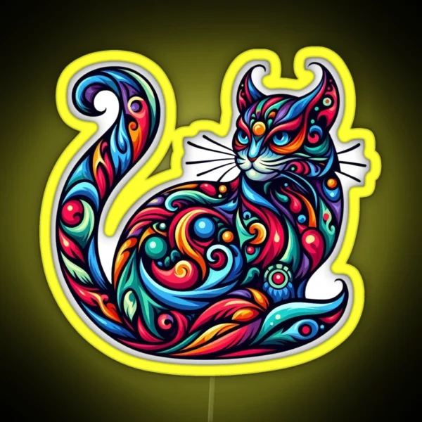 Whimsical Feline A Symphony Of Colors RGB Neon Sign