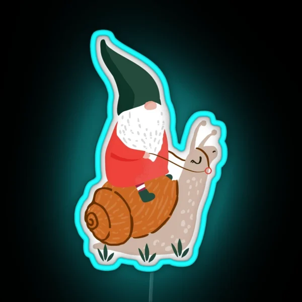 Whimsical Garden Gnome Riding Snail RGB Neon Sign