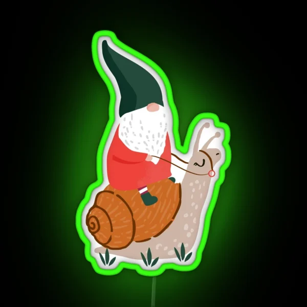 Whimsical Garden Gnome Riding Snail RGB Neon Sign