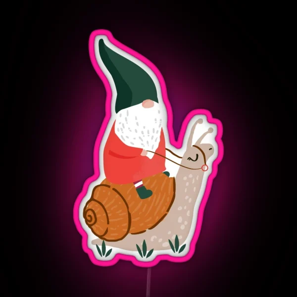 Whimsical Garden Gnome Riding Snail RGB Neon Sign