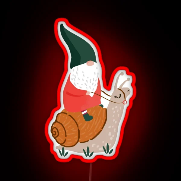 Whimsical Garden Gnome Riding Snail RGB Neon Sign