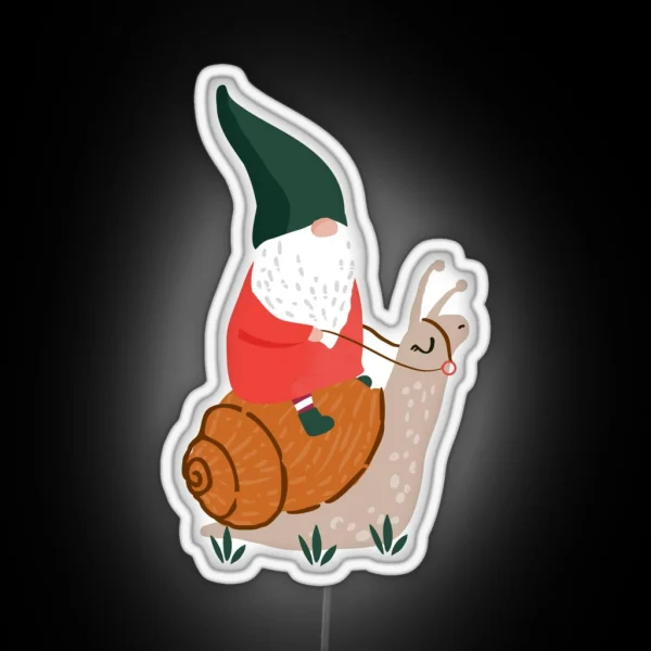 Whimsical Garden Gnome Riding Snail RGB Neon Sign