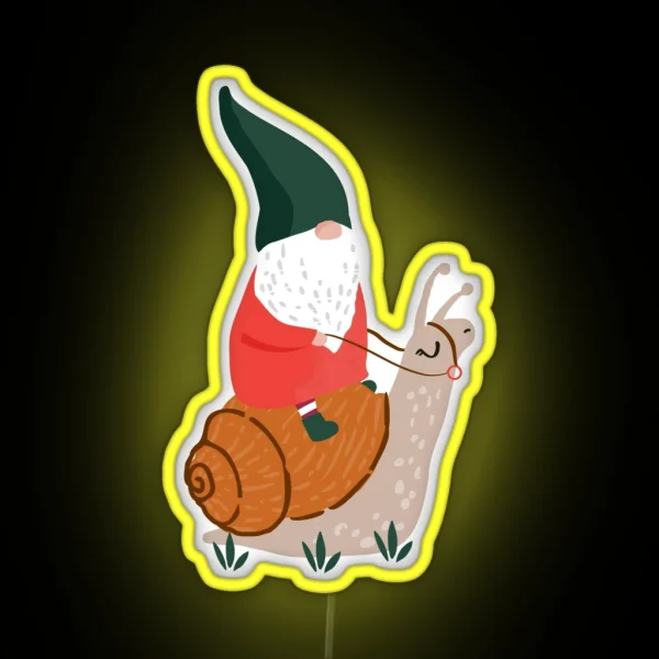 Whimsical Garden Gnome Riding Snail RGB Neon Sign