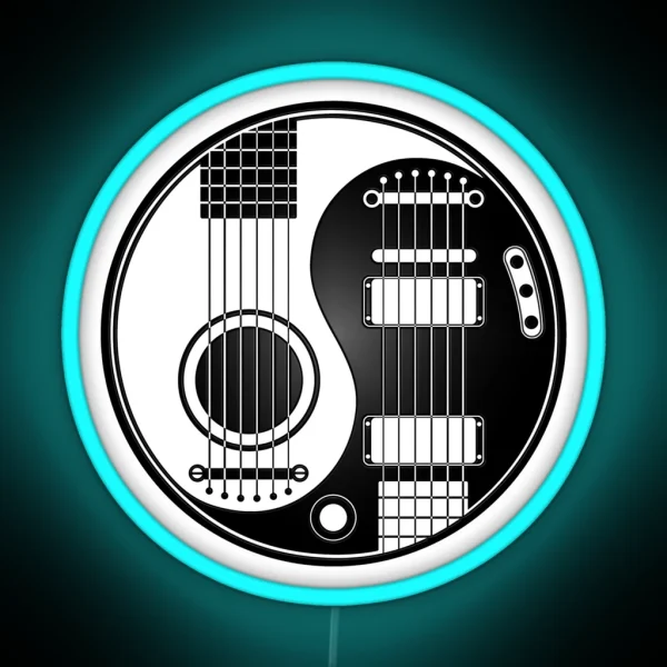 White And Black Acoustic Electric Guitars Yin Yang RGB Neon Sign
