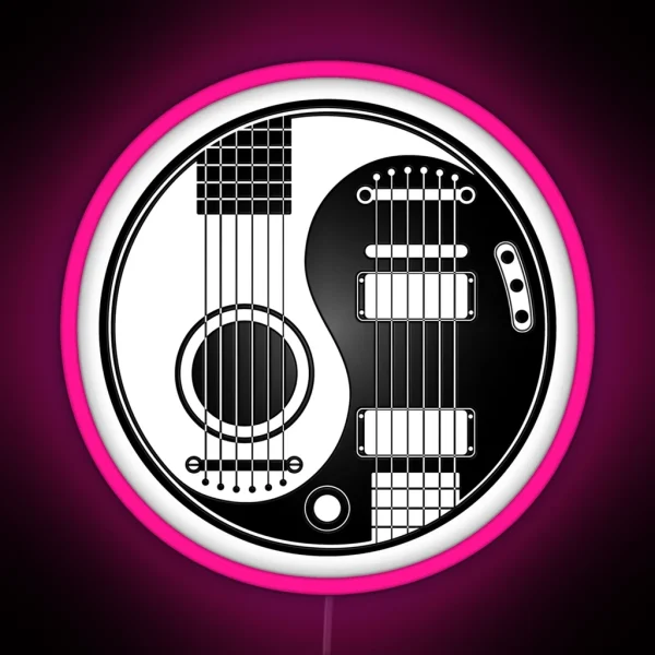 White And Black Acoustic Electric Guitars Yin Yang RGB Neon Sign