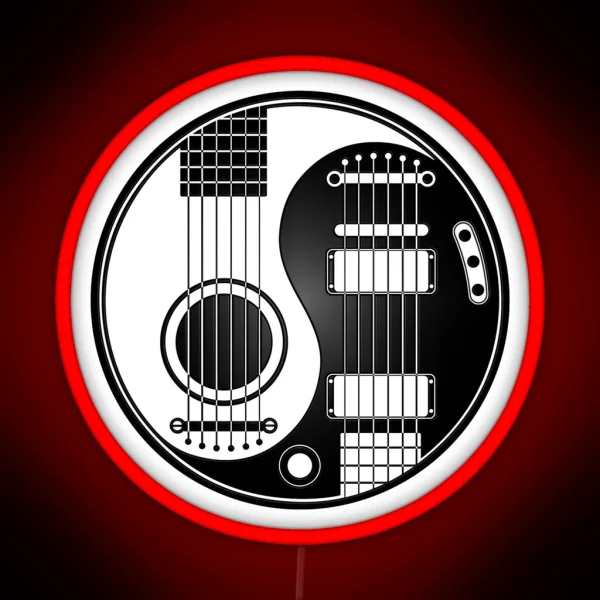 White And Black Acoustic Electric Guitars Yin Yang RGB Neon Sign