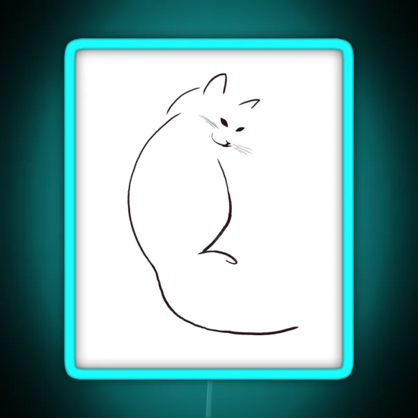 White Cat Simple Line Art RGB Neon Sign