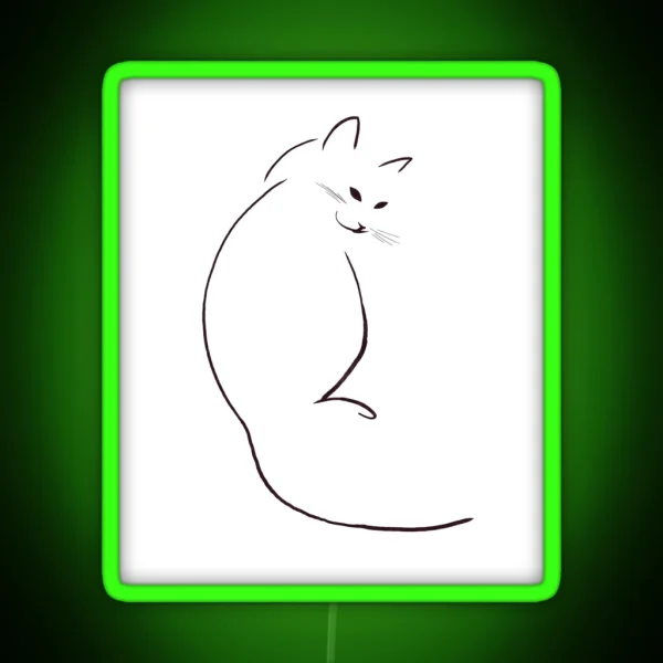 White Cat Simple Line Art RGB Neon Sign
