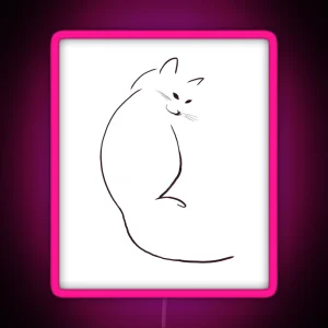White Cat Simple Line Art RGB Neon Sign