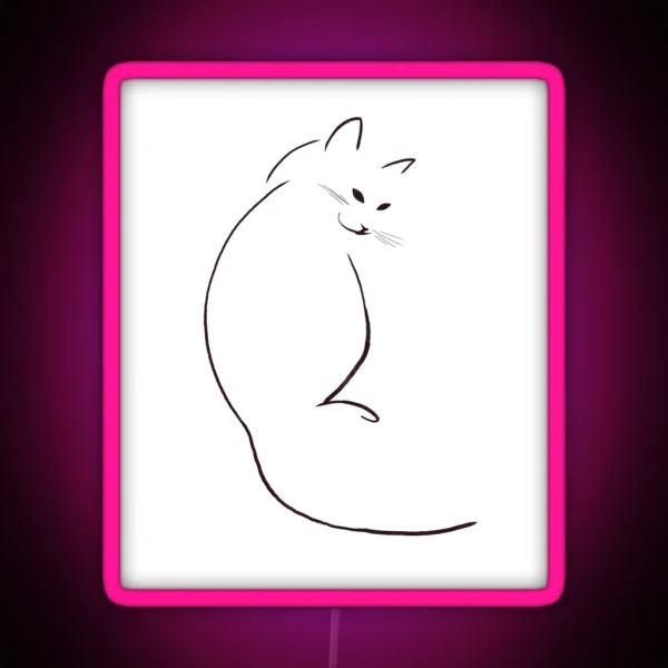 White Cat Simple Line Art RGB Neon Sign
