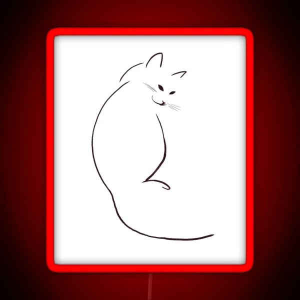 White Cat Simple Line Art RGB Neon Sign
