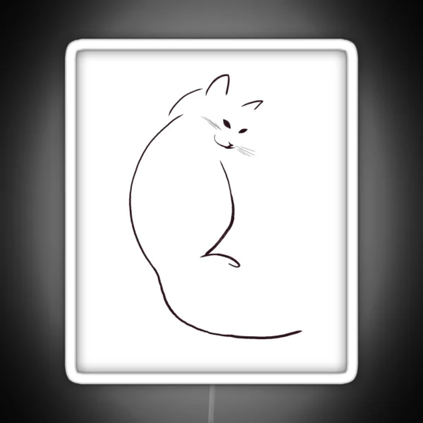 White Cat Simple Line Art RGB Neon Sign