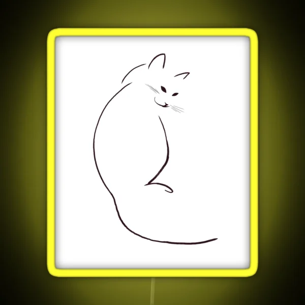 White Cat Simple Line Art RGB Neon Sign