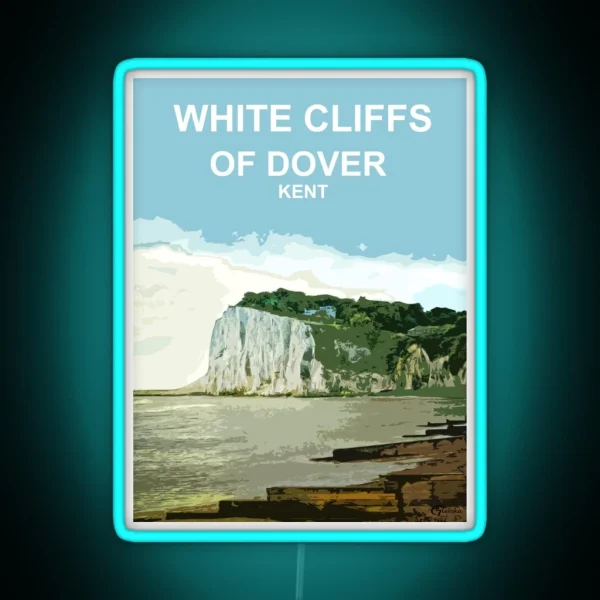 White Cliffs Of Dover Kent Travel Poster Gift RGB Neon Sign