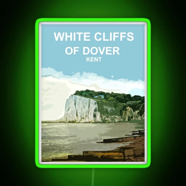 White Cliffs Of Dover Kent Travel Poster Gift RGB Neon Sign