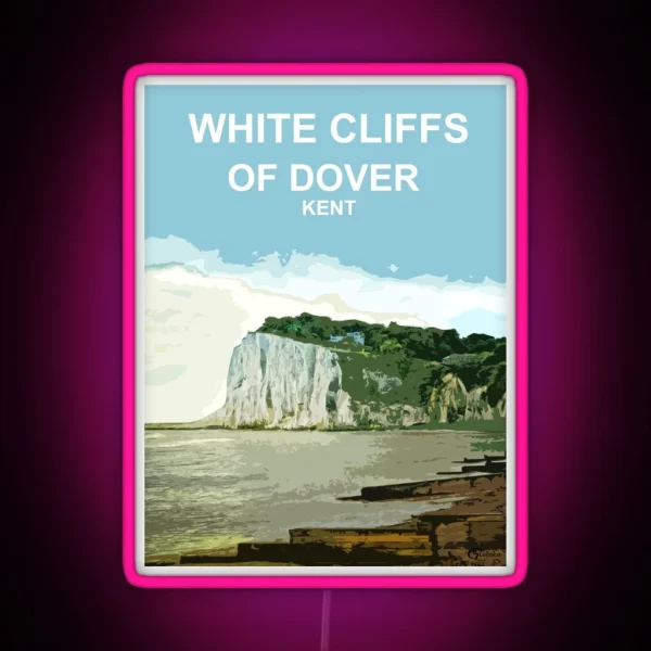 White Cliffs Of Dover Kent Travel Poster Gift RGB Neon Sign