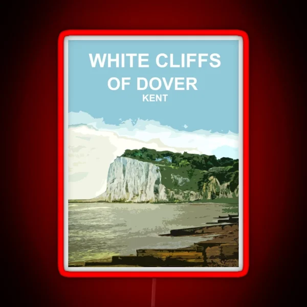 White Cliffs Of Dover Kent Travel Poster Gift RGB Neon Sign