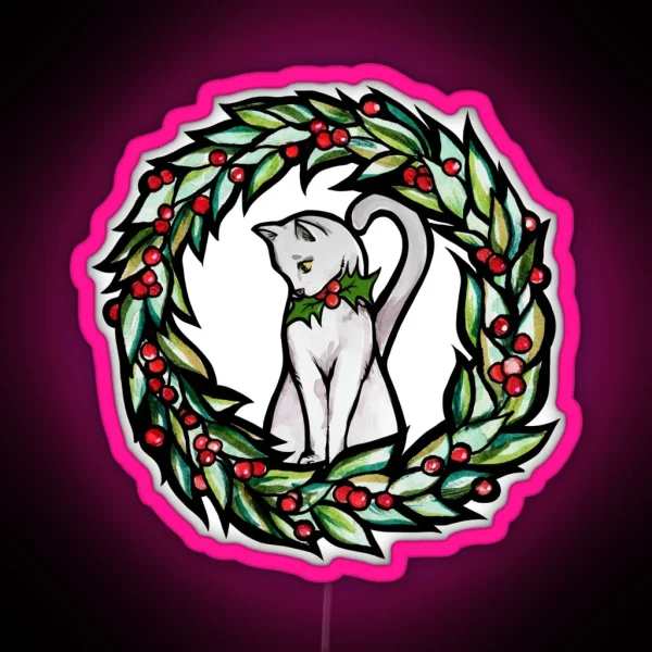 White Yule Cat RGB Neon Sign