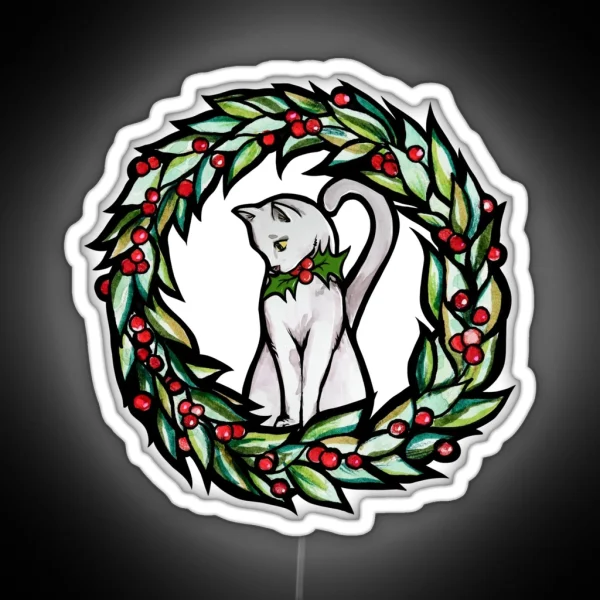 White Yule Cat RGB Neon Sign