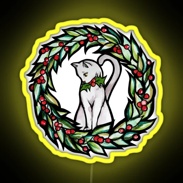 White Yule Cat RGB Neon Sign