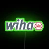 Neon sign illuminates logo of German tool brand Wiha Tools proudly.