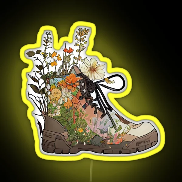Wild Flower Hiking Boots RGB Neon Sign
