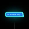 Colorful neon sign asking if there are dogs allowed here