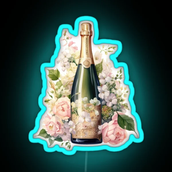 Wine With Aesthetic Pink Flowers RGB Neon Sign