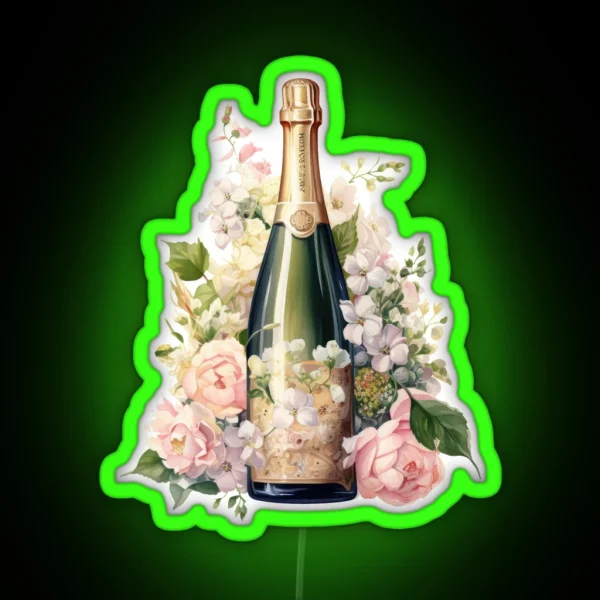 Wine With Aesthetic Pink Flowers RGB Neon Sign