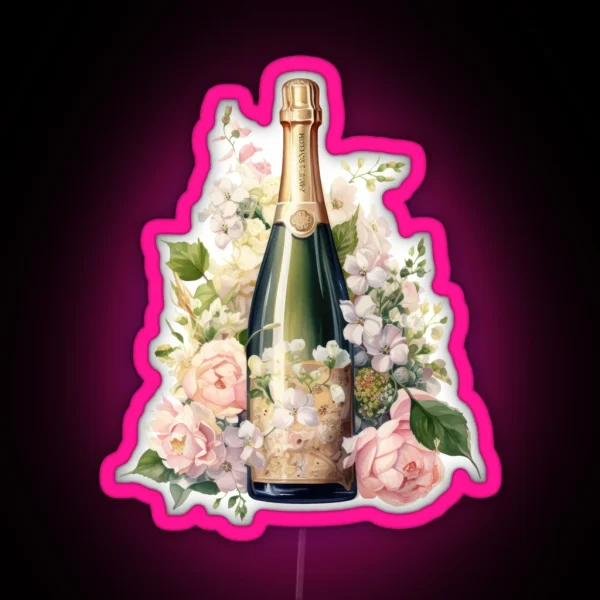 Wine With Aesthetic Pink Flowers RGB Neon Sign
