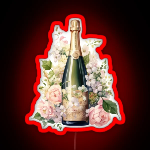 Wine With Aesthetic Pink Flowers RGB Neon Sign