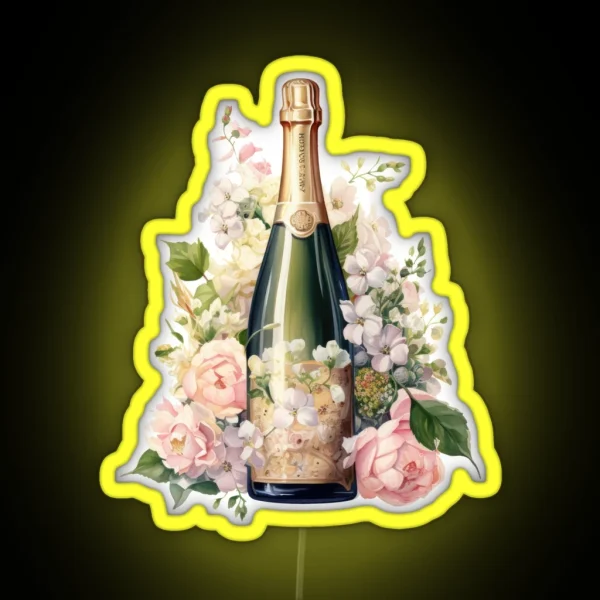Wine With Aesthetic Pink Flowers RGB Neon Sign
