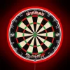High-quality professional darts board with vibrant RGB neon lighting display.