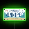 Winnipeg City Map Neon Sign Featuring Classic Manitoba License Plates