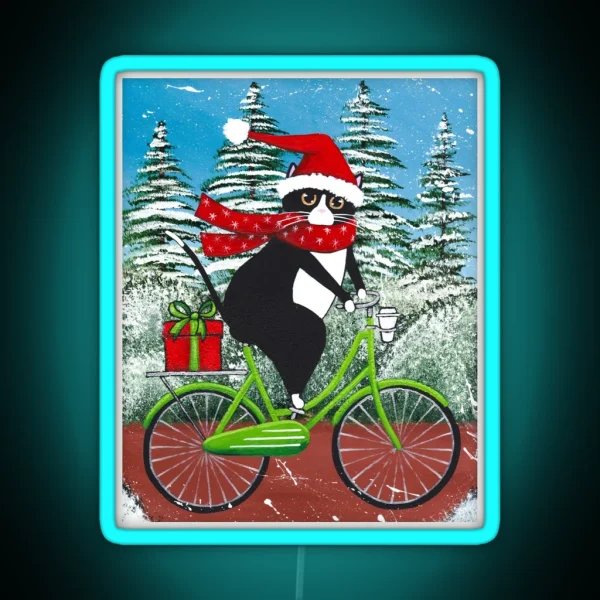 Winter Cat Bicycle Ride RGB Neon Sign