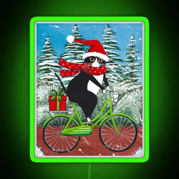 Winter Cat Bicycle Ride RGB Neon Sign