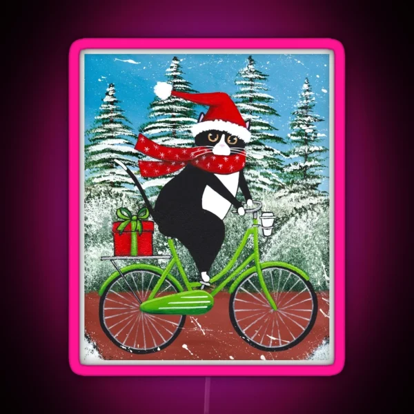 Winter Cat Bicycle Ride RGB Neon Sign